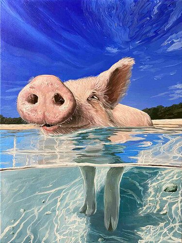 Happy day (piglet) par Elena Dmitrenko, Peinture en vente sur Singulart
