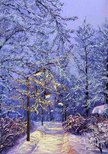 Silent street . Winter par Elena Dmitrenko, Peinture en vente sur Singulart