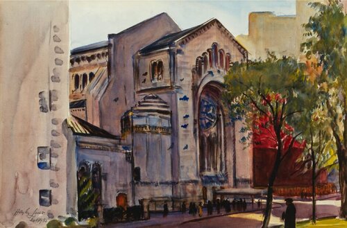 Temple Emanuel (Fifth Avenue, New York) van Hayley Lever, Werk op papier te koop op Singulart