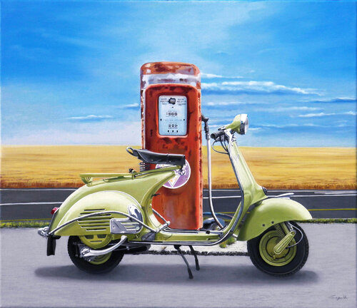 Vespa con distributore rosso van Francesco Capello, Schilderij te koop op Singulart