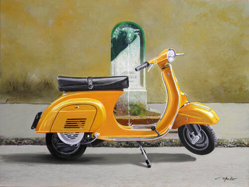 Vespa gialla con toretto van Francesco Capello, Schilderij te koop op Singulart