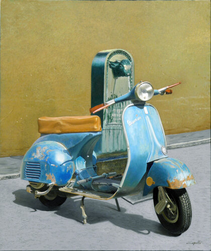 VESPA CON TORETTO, OLIO SU LINO, CM. 70X60 - 2021 van Francesco Capello, Schilderij te koop op Singulart