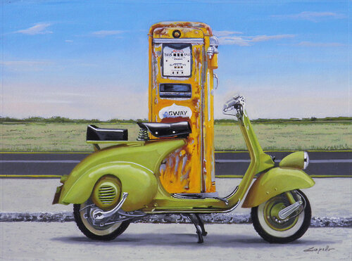 Vespa verde con gasolin giallo Francesco Capello