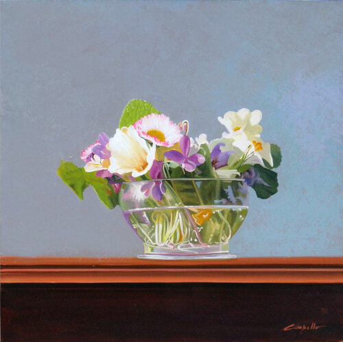 VIOLE E PRATOLINE - olio su tavola plasticata, cm. 30x30 - 2023 de Francesco Capello, Pintura a la venta en Singulart