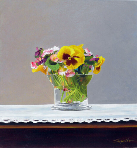 VIOLE DEL PENSIERO - olio su tavolaplasticata, cm. 30x28 -- 2023 Francesco Capello