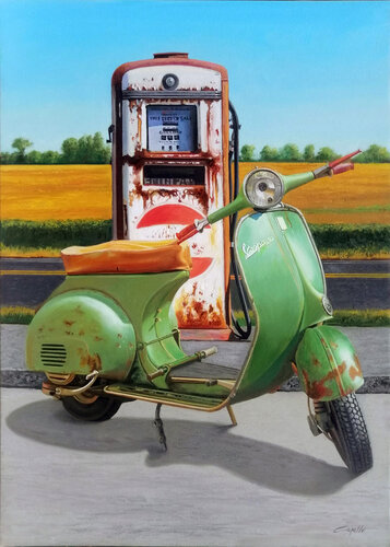 vespa verde al gasoline de Francesco Capello, Pintura a la venta en Singulart