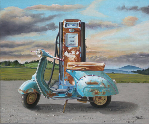 Vespa azzurra in campagna van Francesco Capello, Schilderij te koop op Singulart