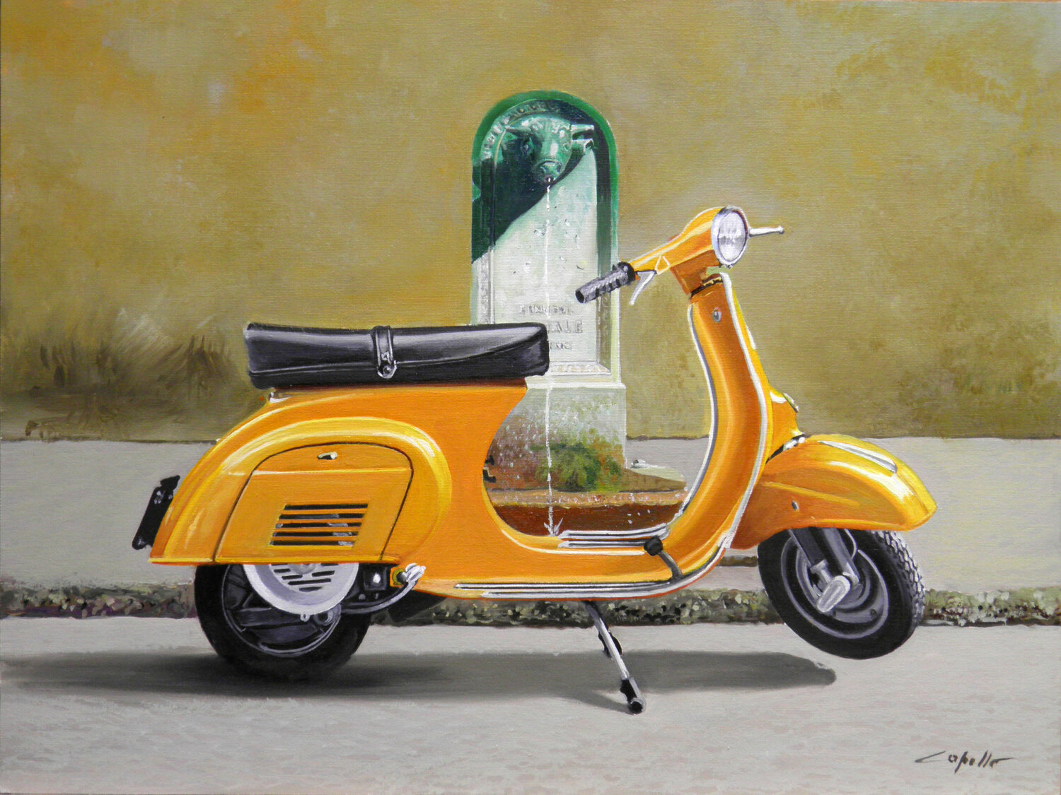 Scooter Un Famoso Ciclomotore Della Piaggio Vespa Gialla Con