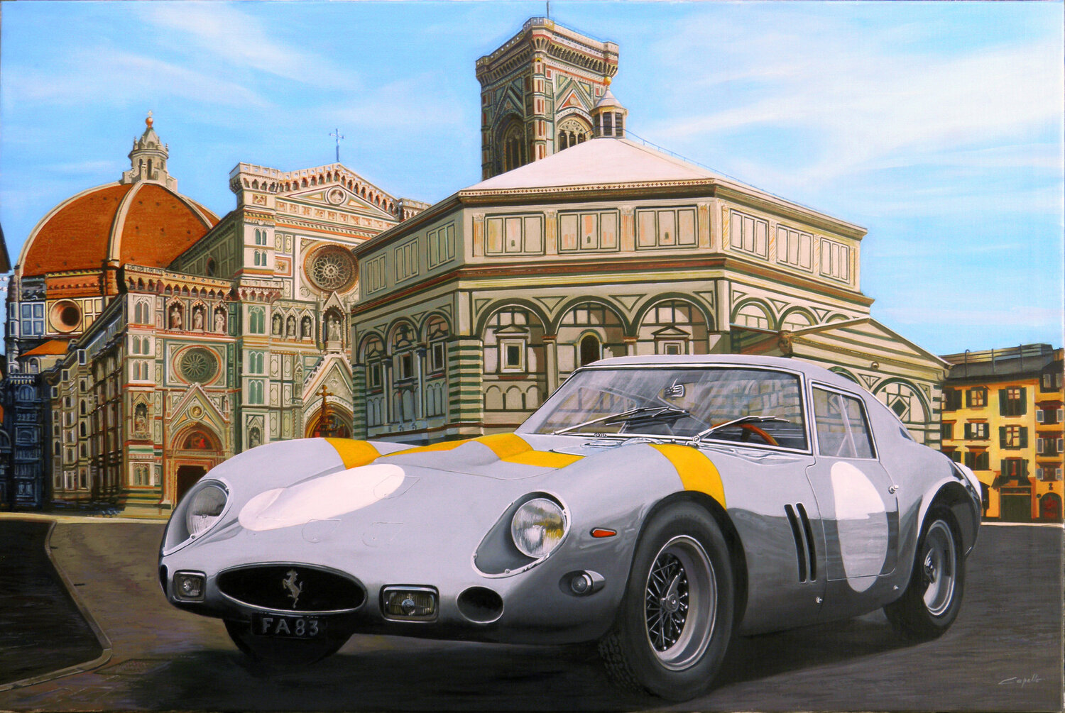 FERRARI A FIRENZE, olio su lino, cm. 120x80 - 2024- Francesco Capello Originalgemälde zu verkaufen