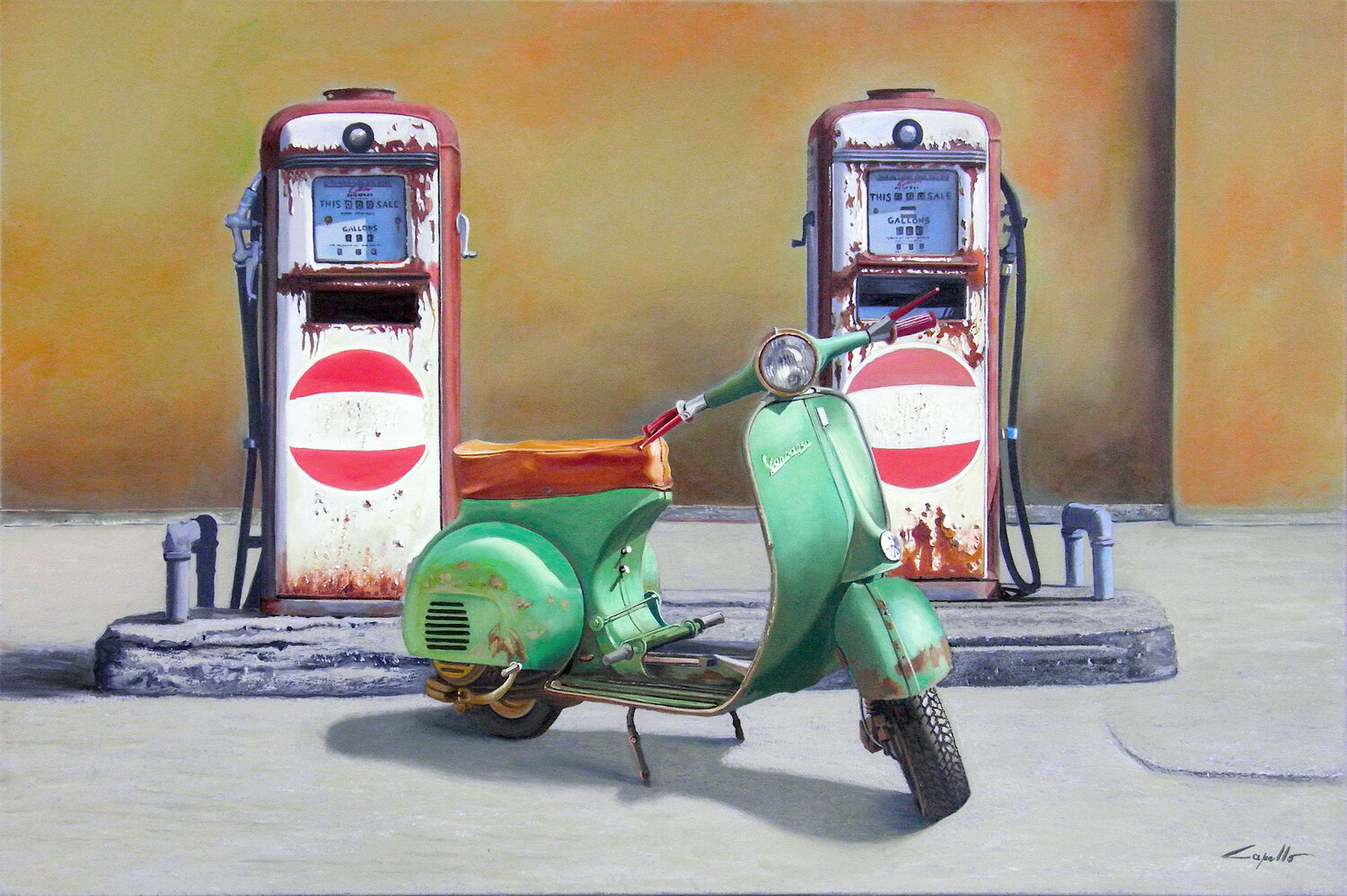 Vespa e doppio gasoline Francesco Capello Original painting for sale