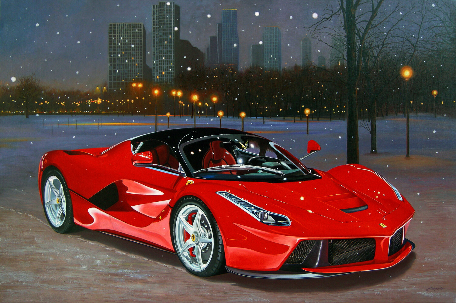 Ferrari La Ferrari at Grants Park Chicago Francesco Capello Originalgemälde zu verkaufen