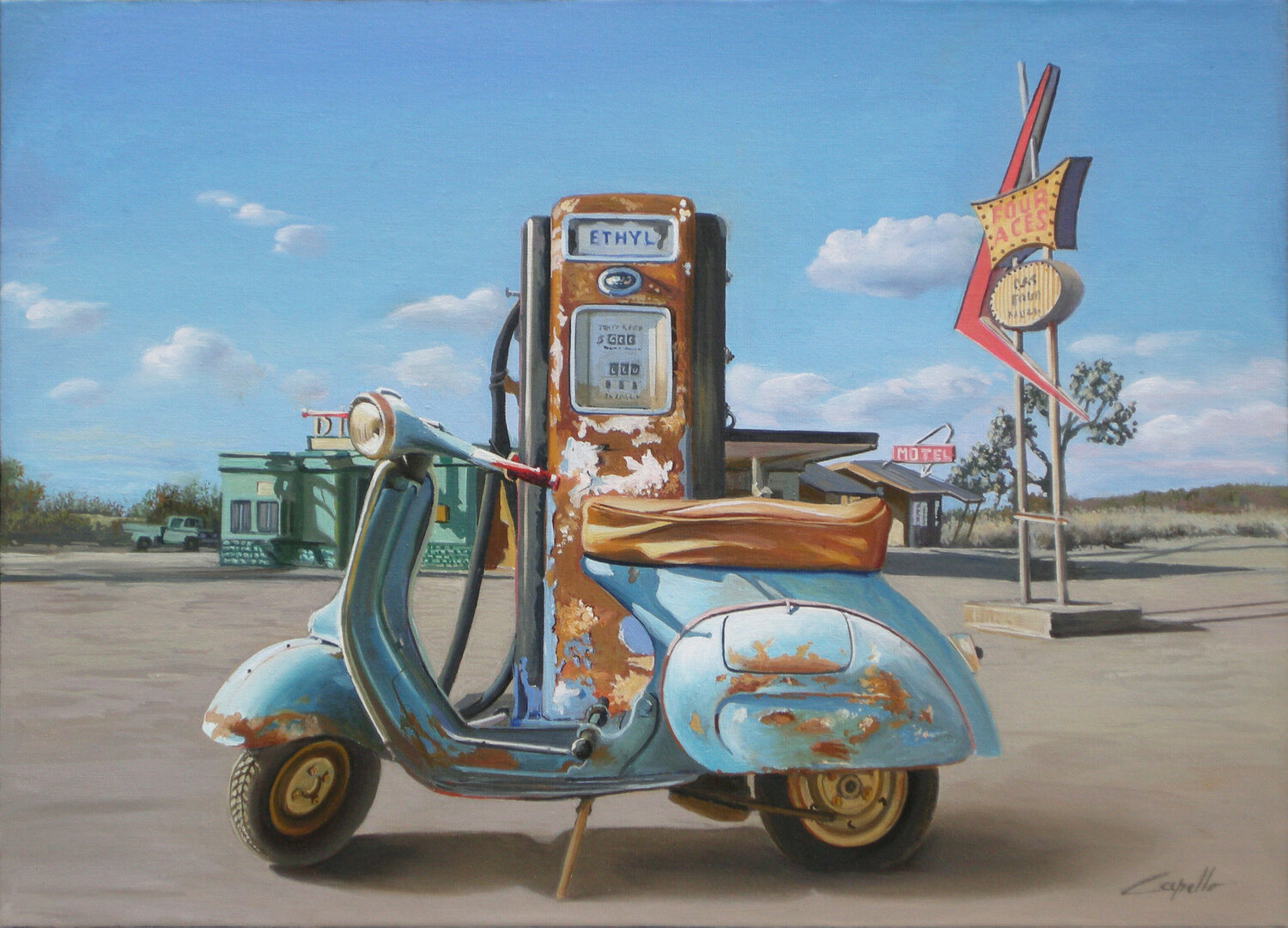 Vespa azzurra in sosta Francesco Capello