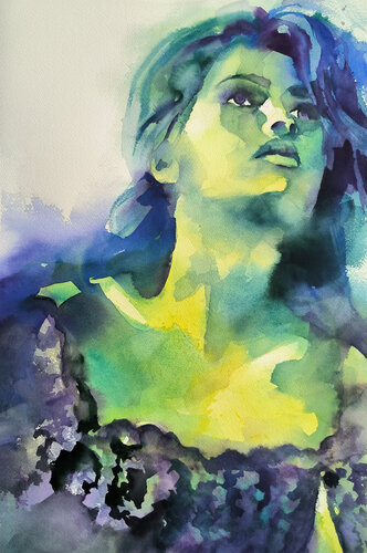 Frau in Grün von Angela Tatli, Malerei kaufen auf Singulart