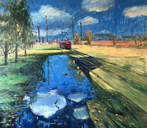 Red tram par Valeriya Tarasenko, Peinture en vente sur Singulart