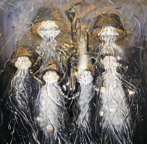 Jellyfishes in the chandelier van Valeriya Tarasenko, Schilderij te koop op Singulart