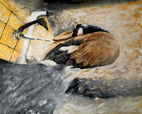 Duck in icy bath von Valeriya Tarasenko, Malerei kaufen auf Singulart
