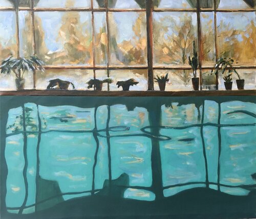 Pool with flowers van Valeriya Tarasenko, Schilderij te koop op Singulart