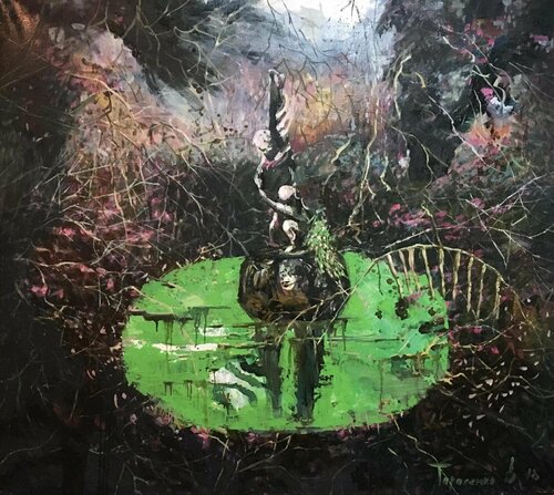 Abandoned fountain in forest von Valeriya Tarasenko, Malerei kaufen auf Singulart