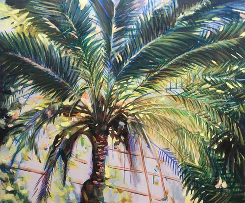 Palm tree in greenhouse de Valeriya Tarasenko, Pintura a la venta en Singulart