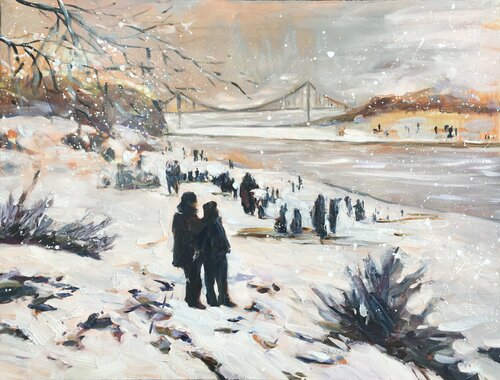 Winter near bridge di Valeriya Tarasenko, Pittura in vendita su Singulart
