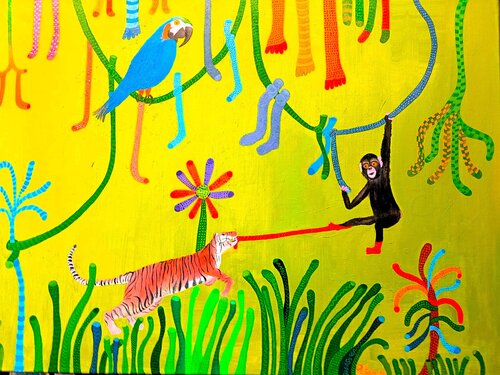 In the sock jungle  -  oil by Vlastimil Peška, 회화 for Sale on Singulart