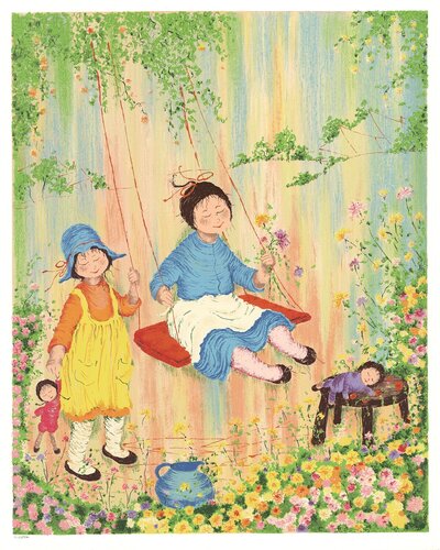 Children Playing on a Swing by Jean Levasseur, Print for Sale on Singulart