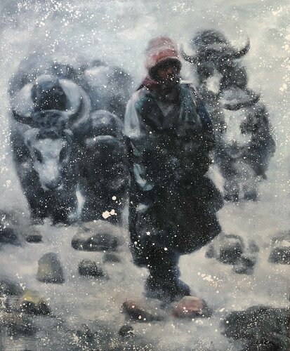 “Snow Shepherd” par Jianjiang Chen, Peinture en vente sur Singulart