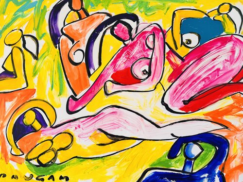 6 nus en pose longue par Daniel PAUGAM, Peinture en vente sur Singulart
