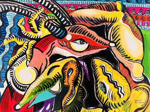 Le « HUG »aux 2 cornes by Daniel PAUGAM, Painting for Sale on Singulart