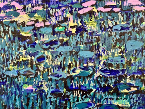 Blue and parme water lilies von Daniel PAUGAM, Malerei kaufen auf Singulart