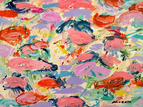 Orange pink and parme water lilies 2 van Daniel PAUGAM, Schilderij te koop op Singulart