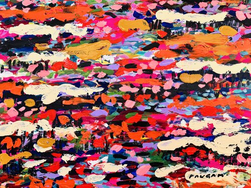 Pink and violin water lilies von Daniel PAUGAM, Malerei kaufen auf Singulart