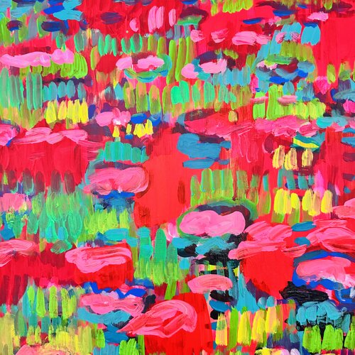 Les nénuphars rouges 1 van Daniel PAUGAM, Schilderij te koop op Singulart