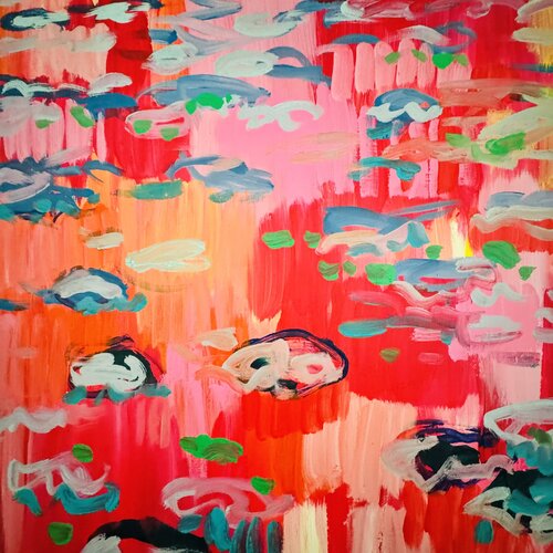 Les nénuphars rouges 2 van Daniel PAUGAM, Schilderij te koop op Singulart