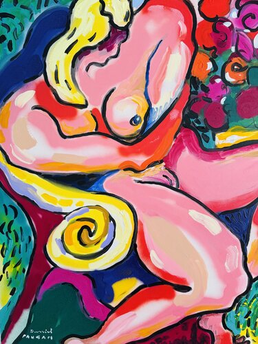 Nu au bouquet de roses di Daniel PAUGAM, Pittura in vendita su Singulart
