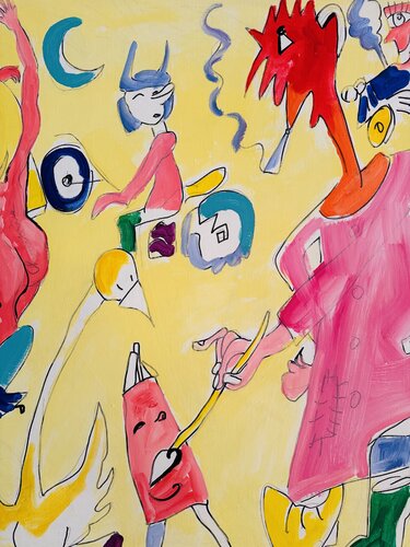 Mimi peignant ses ouailles di Daniel PAUGAM, Pittura in vendita su Singulart