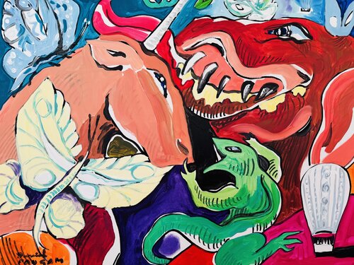 Le baiser à la licorne van Daniel PAUGAM, Schilderij te koop op Singulart