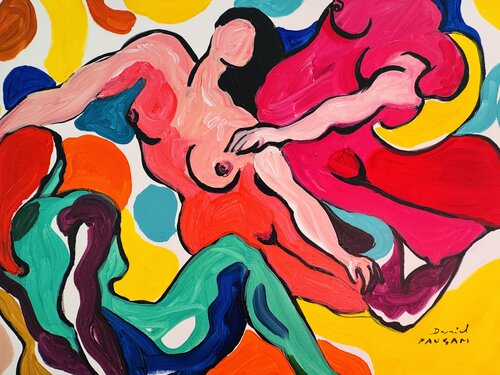 1 nu assis, 2 nus volant van Daniel PAUGAM, Schilderij te koop op Singulart