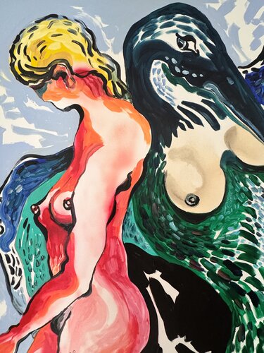 Femme et son animal fétiche von Daniel PAUGAM, Malerei kaufen auf Singulart