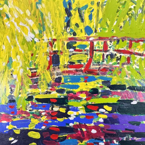 Le pont rouge heureux 1 van Daniel PAUGAM, Schilderij te koop op Singulart