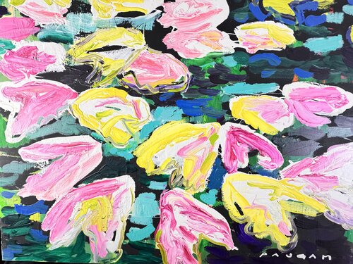 Les nénuphars chanceux 2/3 di Daniel PAUGAM, Pittura in vendita su Singulart