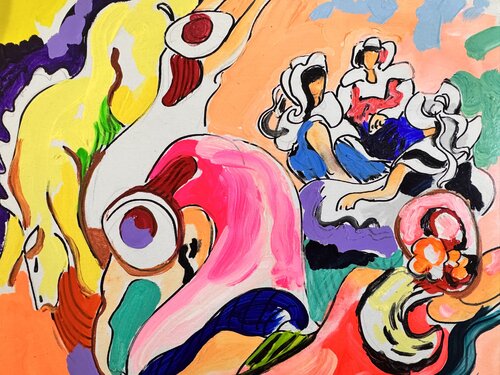 Les robes roses di Daniel PAUGAM, Pittura in vendita su Singulart