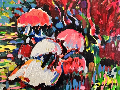 Les ombrelles blanches et roses von Daniel PAUGAM, Malerei kaufen auf Singulart