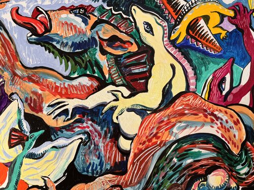 Dieu- animal parlant à un Dieu - humain di Daniel PAUGAM, Pittura in vendita su Singulart