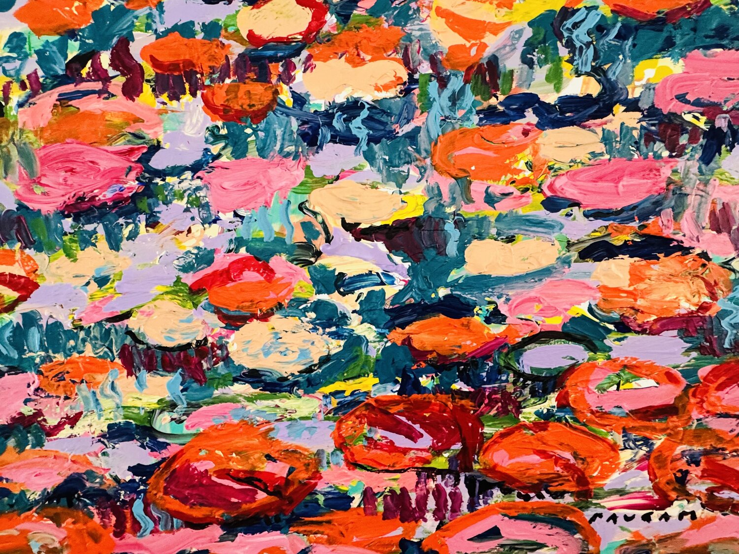 Orange pink and parme water lilies 1 Daniel PAUGAM Originalgemälde zu verkaufen