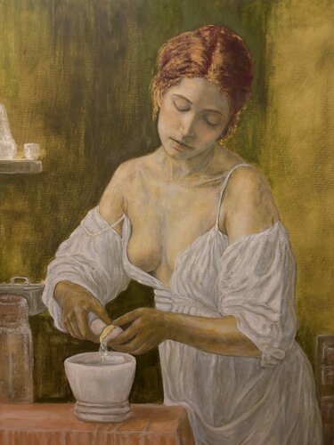 Belle à la cuisine von Paul Edouard DESCHARMES, Malerei kaufen auf Singulart