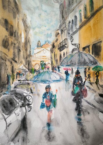 Firenze via dei Servi piovigginando by Debora Ferruzzi Caruso, Painting for Sale on Singulart