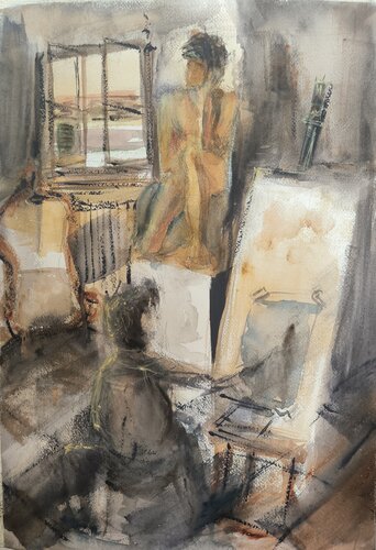 Modella in Accademia by Debora Ferruzzi Caruso, Painting for Sale on Singulart