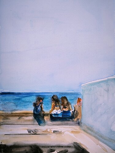 Tre fratelli al muretto by Debora Ferruzzi Caruso, Painting for Sale on Singulart