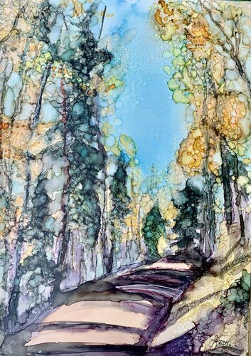 Hopscotch in the Forest di Janet Dixon, Pittura in vendita su Singulart